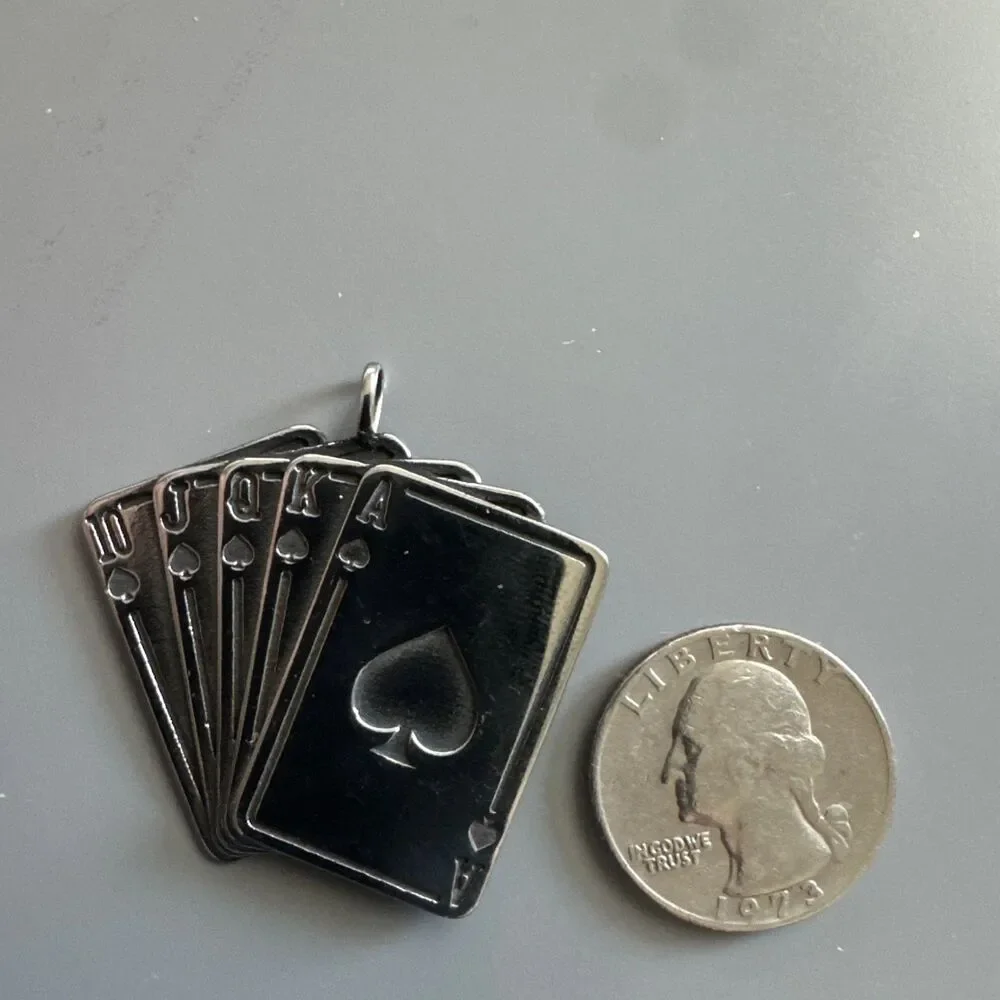 Deck Of Cards Stainless Steel Pendant 24” Chain Poker Blackjack Casino Gambling